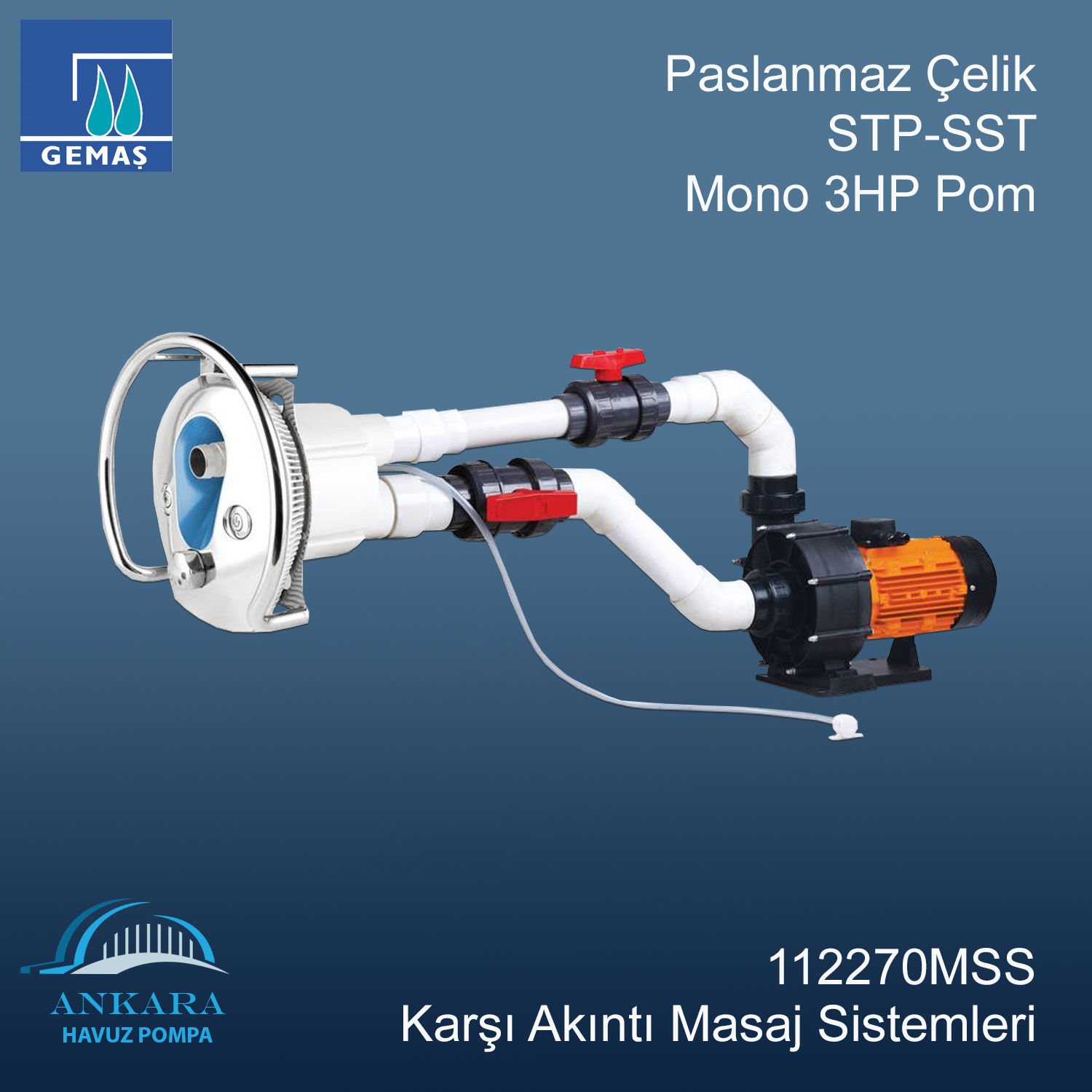 Paslanmaz Çelik STP-SST Karşı Akıntı Masaj Sistemi Mono 3HP Pompa