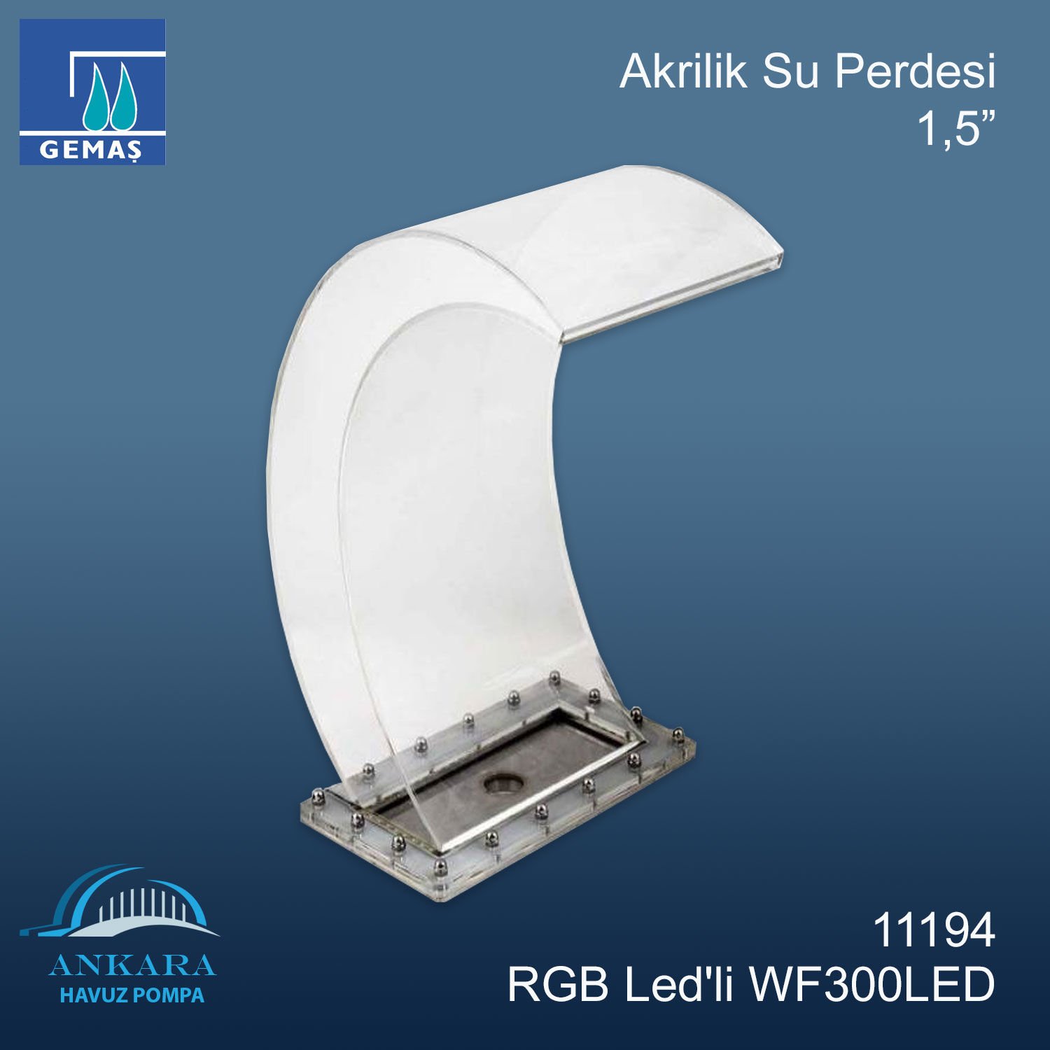 Akrilik Su Perdesi RGB Led'li WF300LED - 1,5''