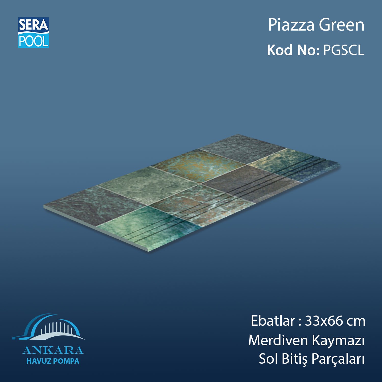 Piazza Green 33x66 cm Merdiven Kaymazı Sol Bitiş