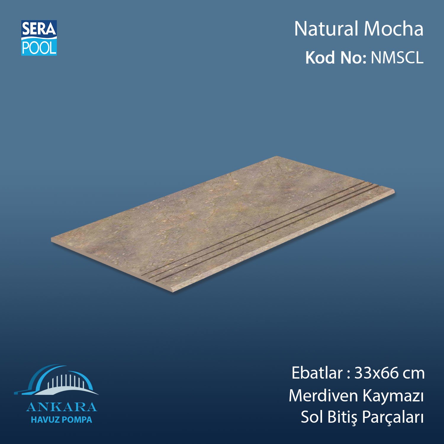 Natural Mocha 33x66 cm Merdiven Kaymazı Sol Bitiş