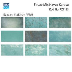 Firuze Mix (11x33 cm / Fileli) Porselen Karo - m² 'si