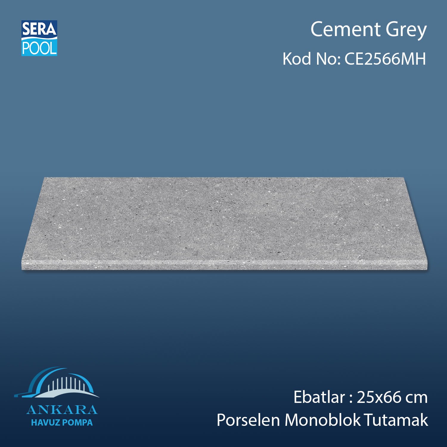 Cement Grey 25x66 cm Porselen Monoblok Tutamak