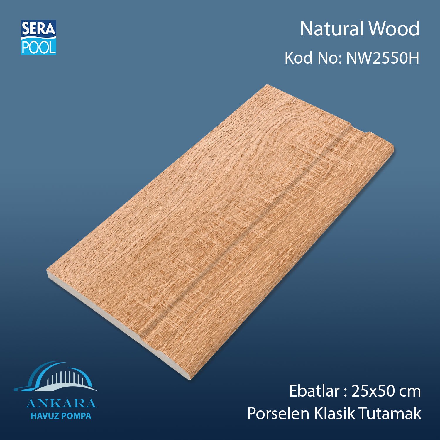 Natural Wood 25x50 cm Porselen Klasik Tutamak