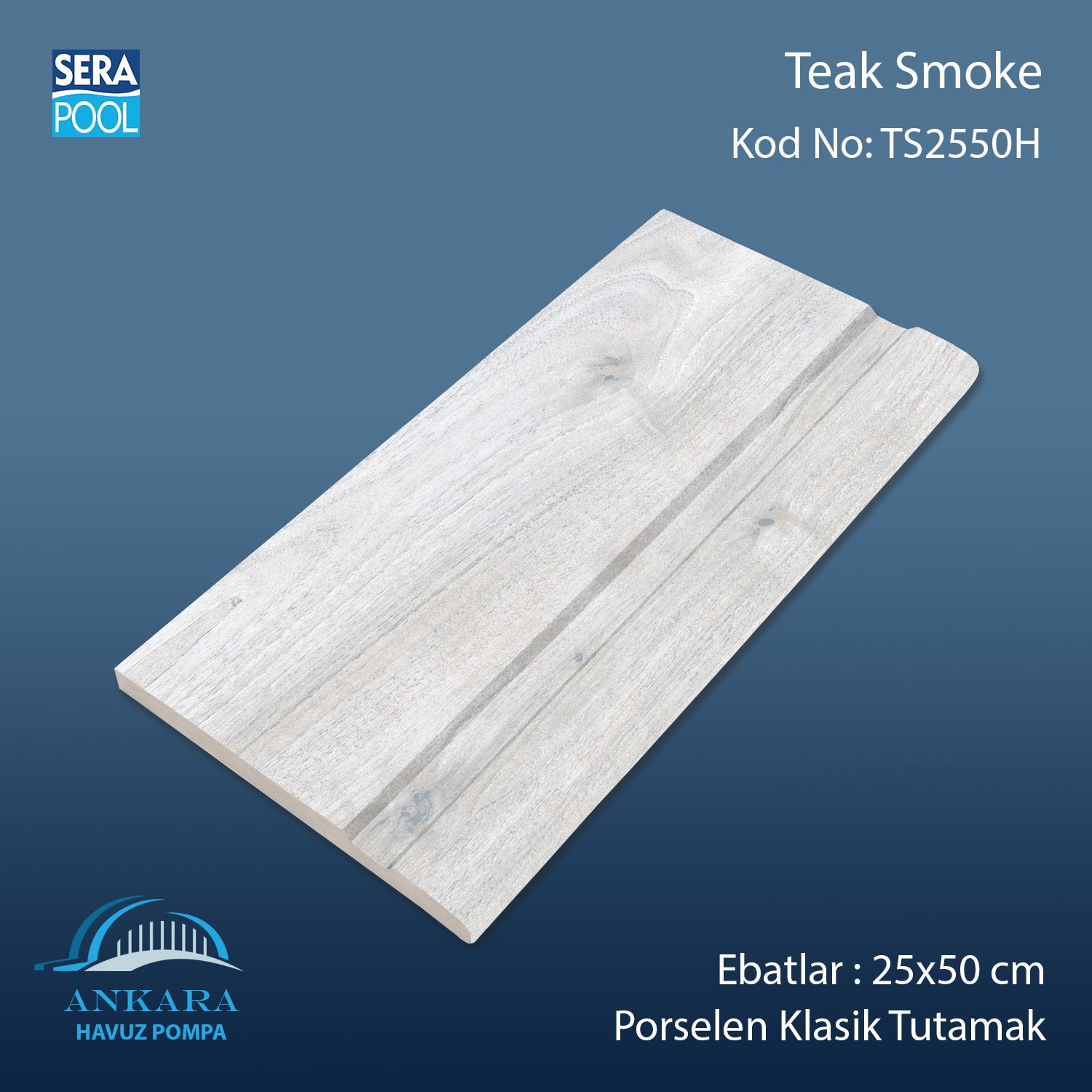 Teak Smoke 25x50 cm Porselen Klasik Tutamak