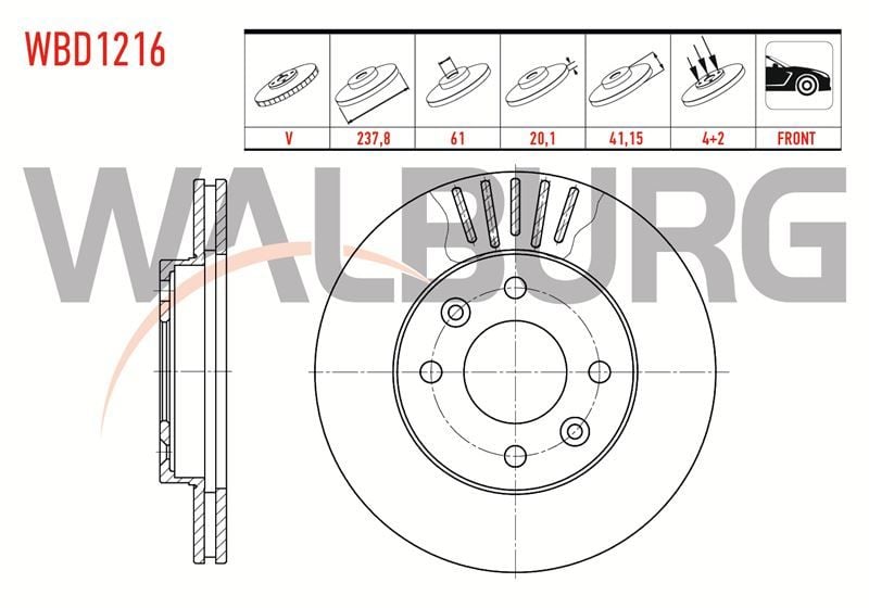 WBD1216 Ön Fren Diski Clio / Symbol / Kangoo I (98-..) / Megane I (95-..) / Kubistar (03-..)  KÜÇÜK HAVALI 237,75mm