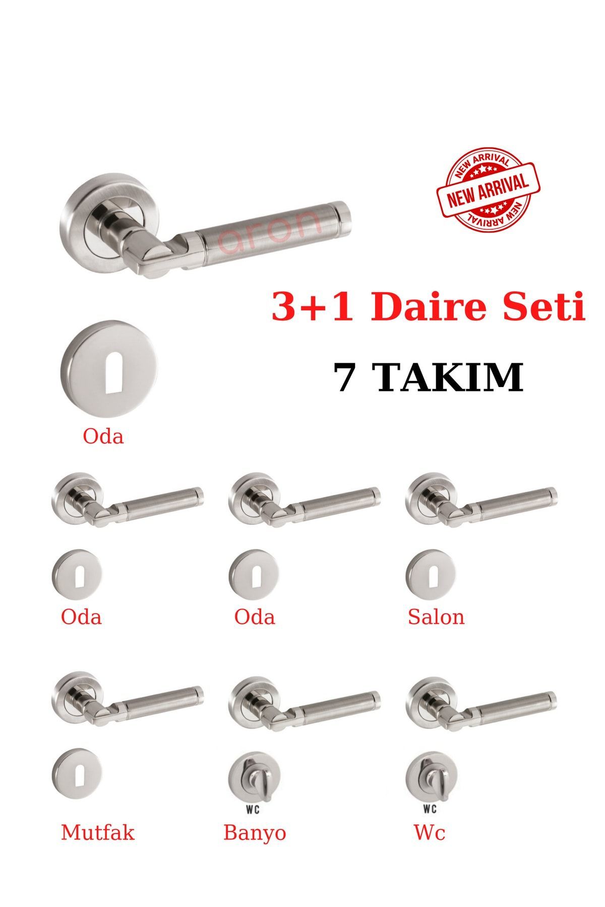 (7 Takım) Sofuoğlu Şebboy Kapı Kolu 3+1 Daire Seti Paslanmaz Nikel Saten Alüminyum / Çelik