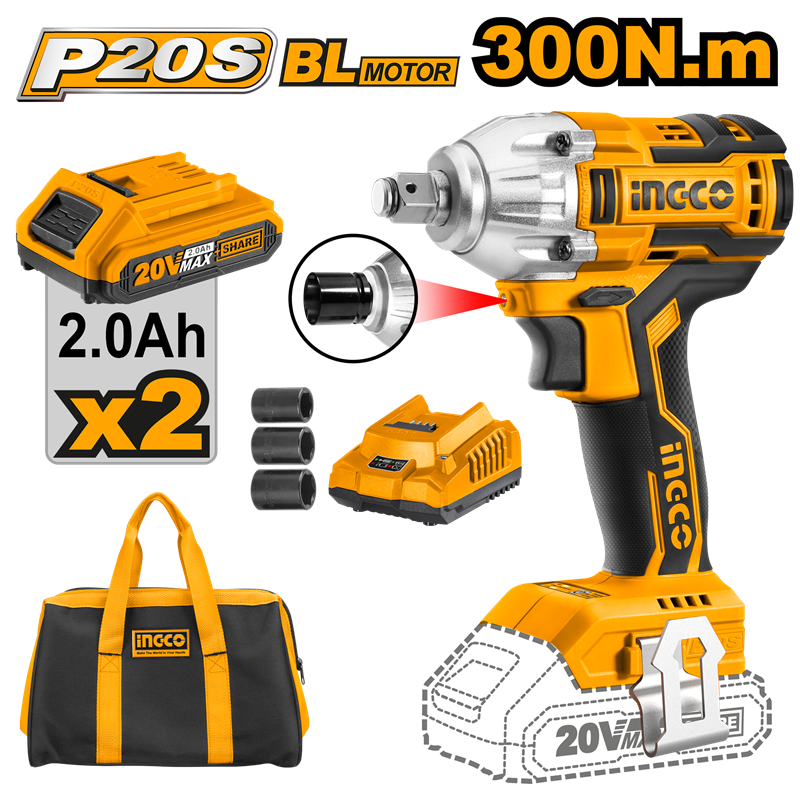 ''Li-ion Akülü Somun Sıkma Kömürsüz 1/2'''' 20V 2.0Ah''