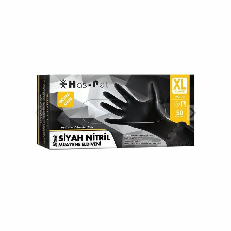 HASPET KALIN SİYAH NİTRİL MUAYENE ELDİVENİ X-LARGE