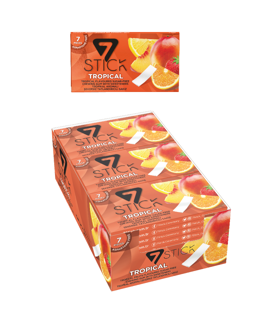 7STICK SEKERSIZ 7LI TROPIKAL AROMALI SAKIZ 14,5gr (24 Adet)