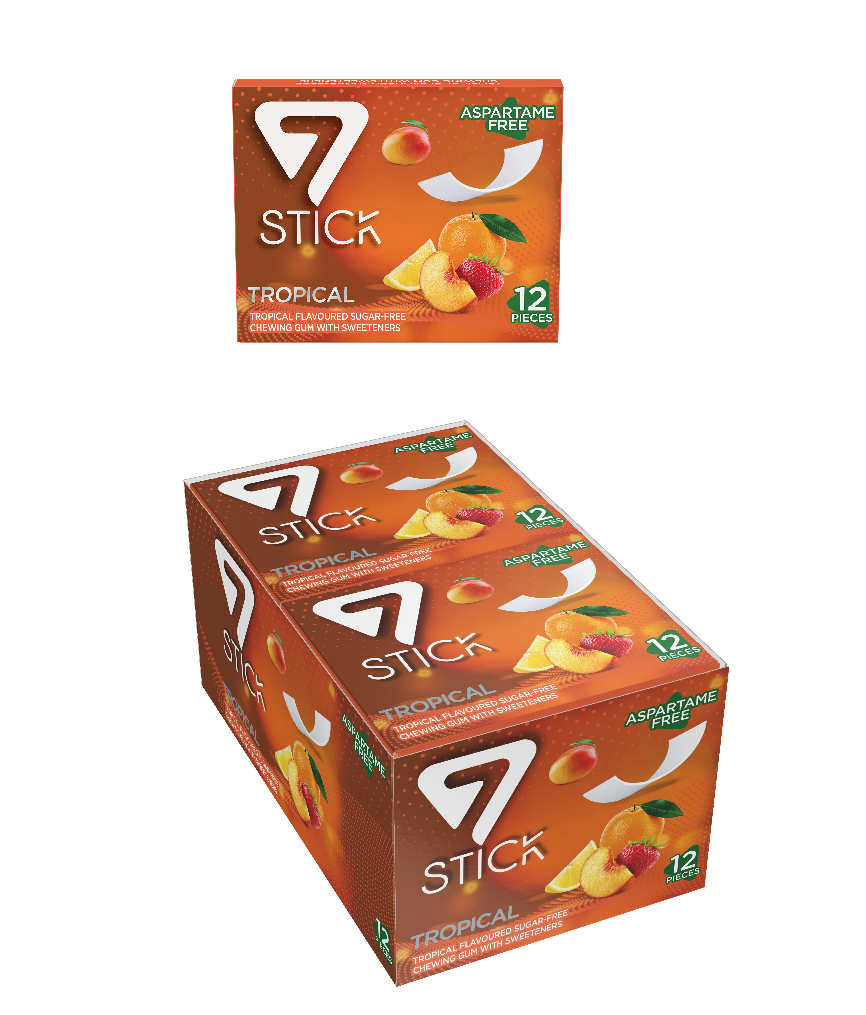 7STICK SEKERSIZ 12LI TROPIKAL AROMALI SAKIZ 33gr (12 Adet)