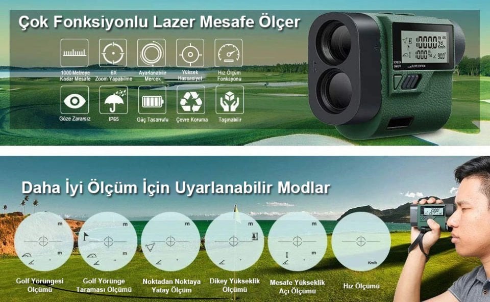 KOBB KBL1000 1Km Profesyonel Optik Dürbünlü Golf Lazer Metre + Hız Tespit Cihazı