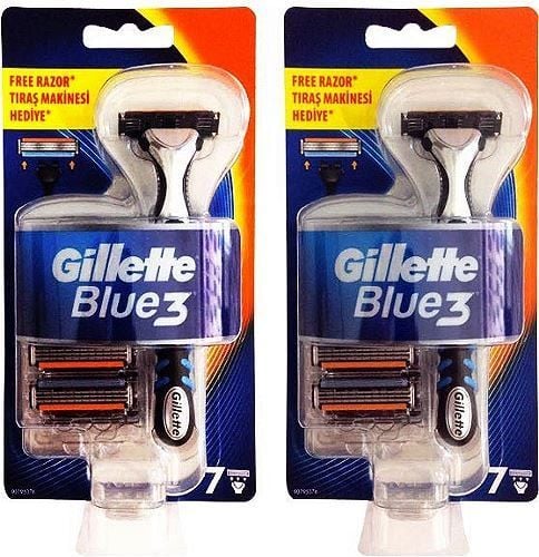 Gillette Blue3 Makina + 7 Yedek Başlık x 2 Adet