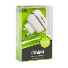 I'Think 2.4A Çift USB Çıkışlı Duvar Şarjı - Beyaz (Tek Kafa)