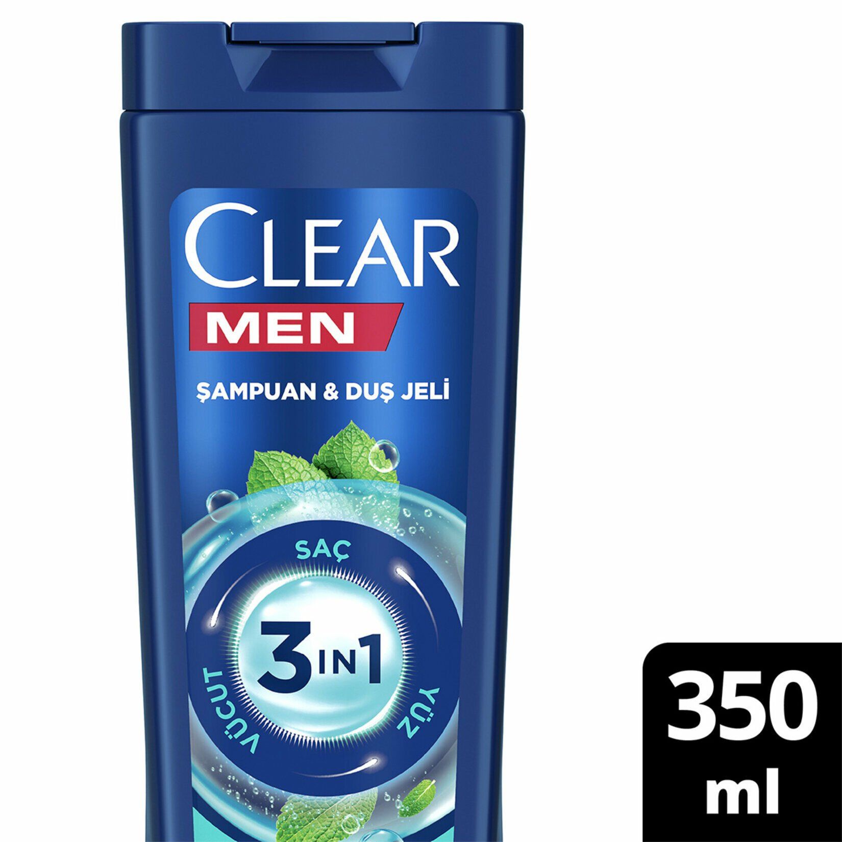 Clear Men 3in1 Şampuan & Duş Jeli Ferahlatıcı Mentol Etkisi Saç Yüz Vücut İçin 350 ml