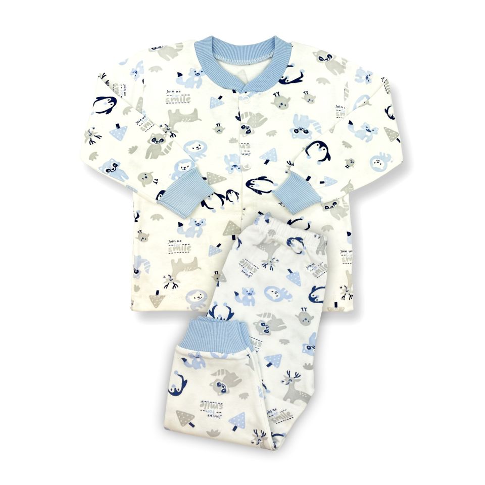 Sema Baby Happy Animals Bebek Pijama Takımı Mavi 6-9 Ay