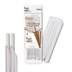 Kafem Sargılı Beyaz Kağıt Pipet 19,5cm 25li x 10 Paket