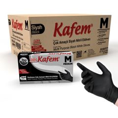 Kafem Çok Amaçlı Siyah Nitril Eldiven (M) 100 Lü X 20 Paket (Koli)