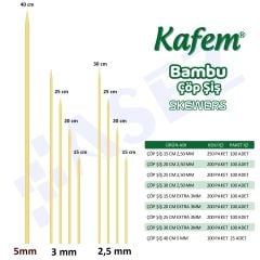 Kafem Bambu Çöp Şiş 20 cm 3 mm 100 Lü X 50 Paket