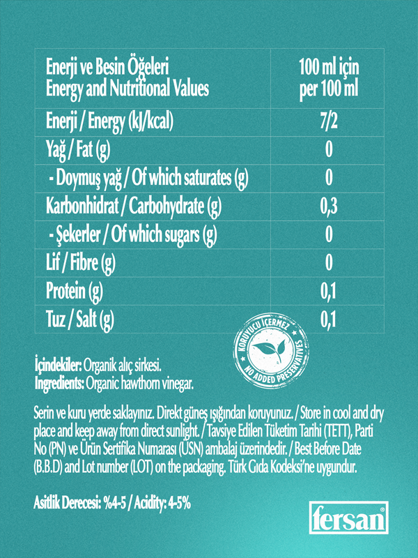 Fersan Organik Alıç Sirkesi 500 CC Cam