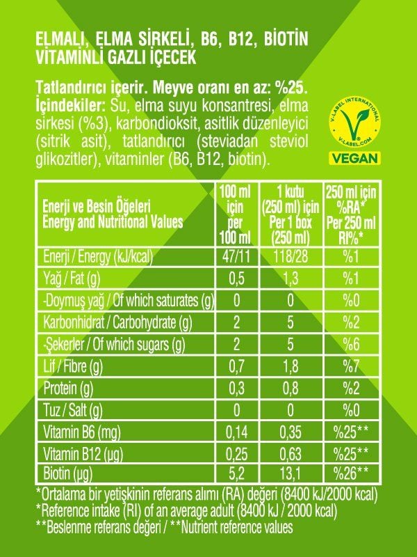 Nontoxx Elmalı, Sirkeli, Gazlı İçecek 250 ML