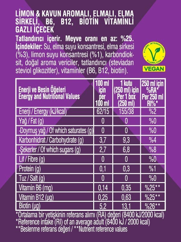 Nontoxx Limon & Kavun Aromalı, Sirkeli, Gazlı İçecek 250 ML