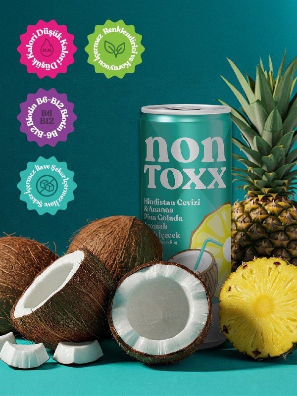 Nontoxx Hindistan Cevizi & Ananas Aromalı, Sirkeli, Gazlı İçecek 250 MlL