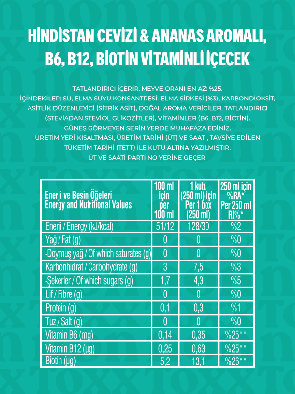 Nontoxx Hindistan Cevizi & Ananas Aromalı Gazlı İçecek 250 ML