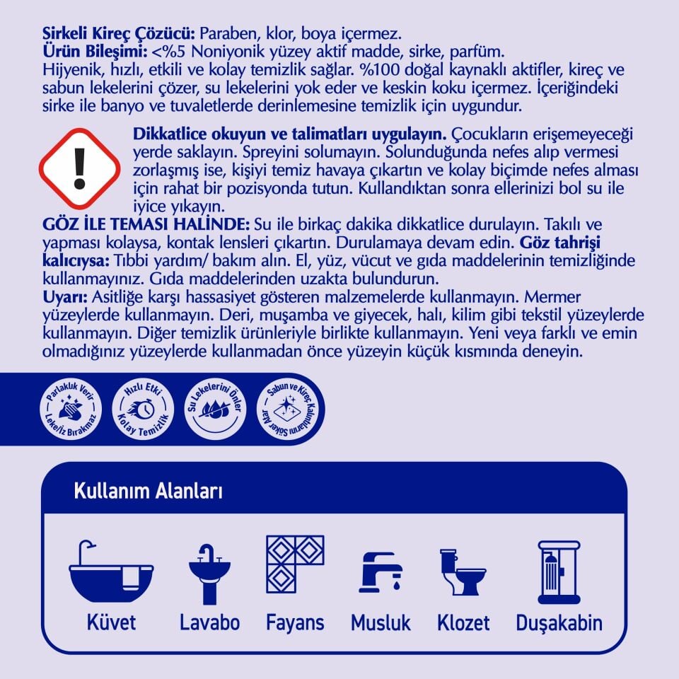 Ferfresh Banyo Kireç Çözücü Temizlik Sirkesi 450 ML