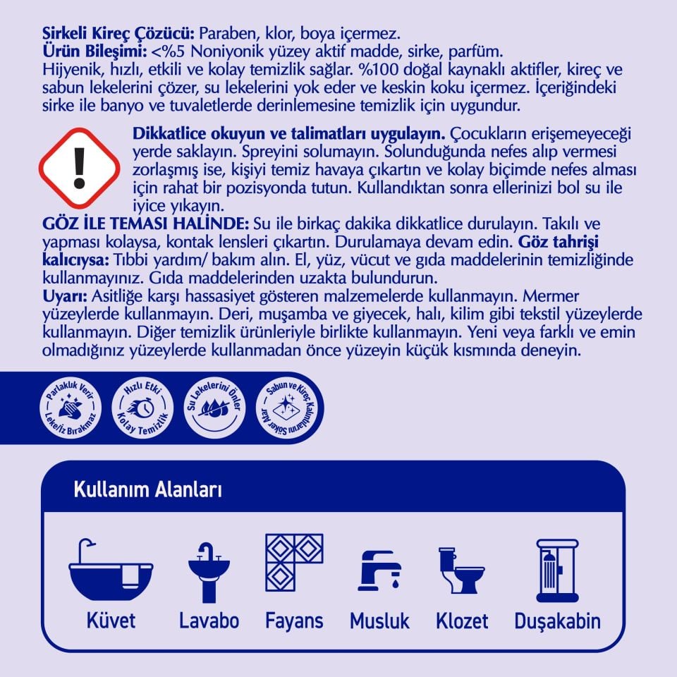 Ferfresh Banyo Kireç Çözücü Temizlik Sirkesi 450 ML