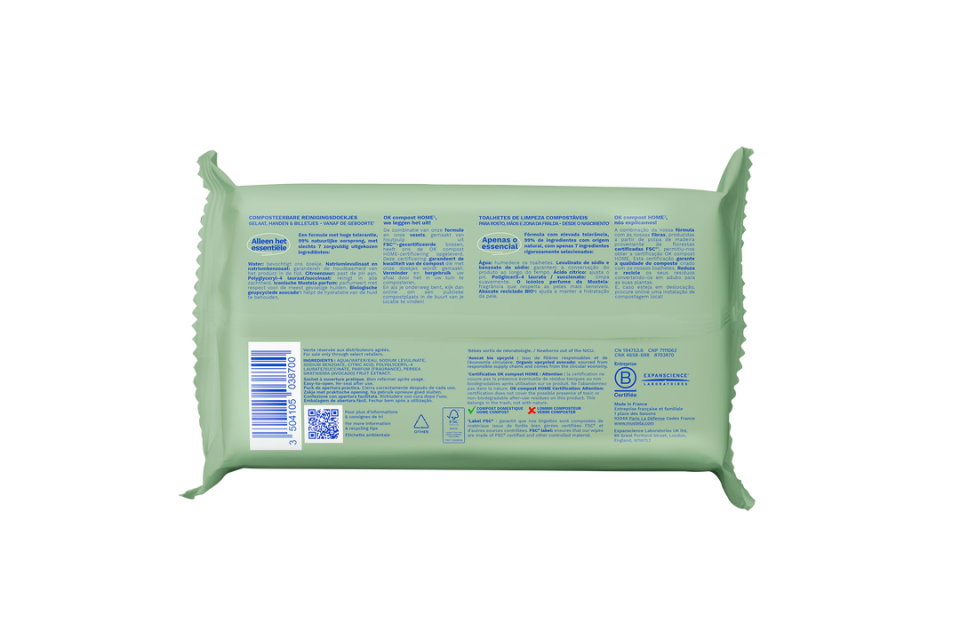 Mustela Kompost Edilebilir Islak Mendil 60 yaprak - (SKT: 10/2026)