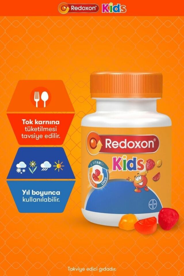Redoxon Kids Vitamin C + D + Çinko 60 Çiğnenebilir Tablet - (SKT: 02/2026)