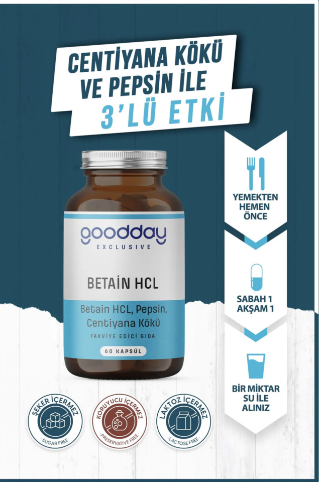 Goodday Betain HCL Pepsin 60 Kapsül - (SKT: 12/2027)