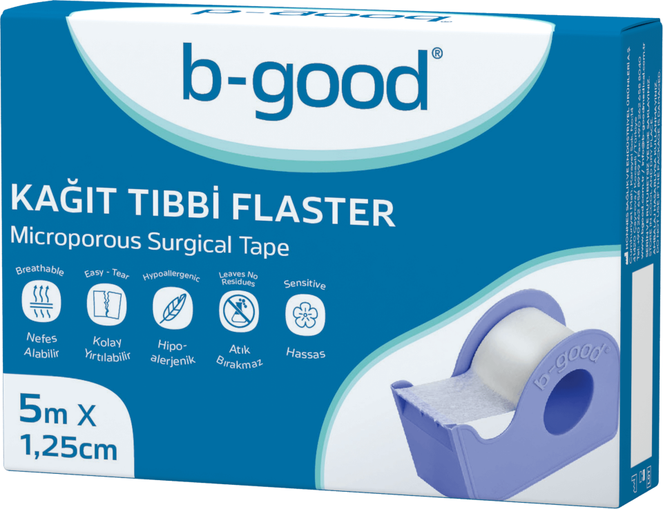 B-Good Kağıt Tıbbi Flaster 5 m x 1,25 cm - (SKT: 01/2030)