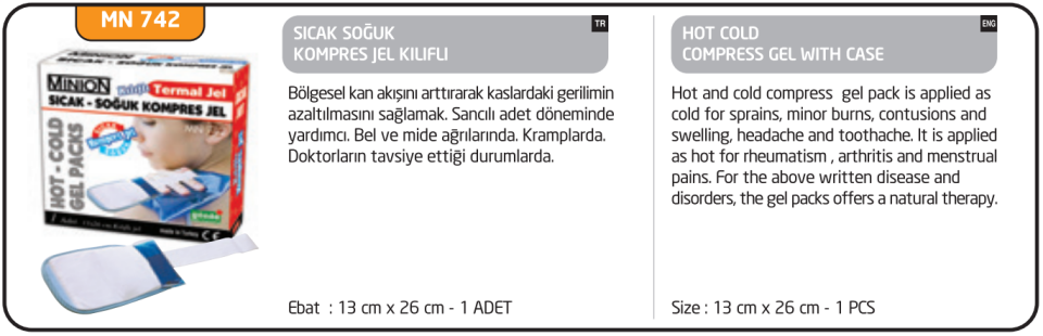 Minion Termojel Sıcak - Soğuk Kompres Jel Orta 13 x 26 cm Tekli - Kılıflı