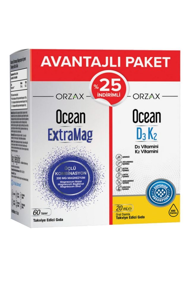 Ocean Extramag 60 Tablet + Ocean D3 K2 20 ml %25 İndirimli Kofre - (SKT: 11/2027)