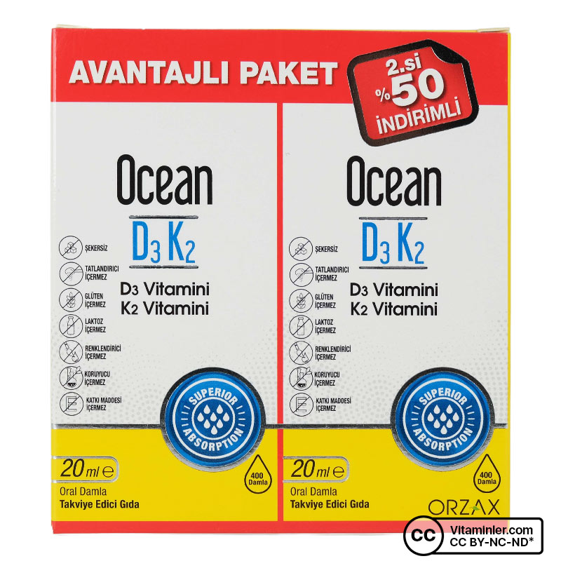 Ocean D3K2 Damla 20 ml + İkincisi %50 İndirimli - (SKT: 12/2026)