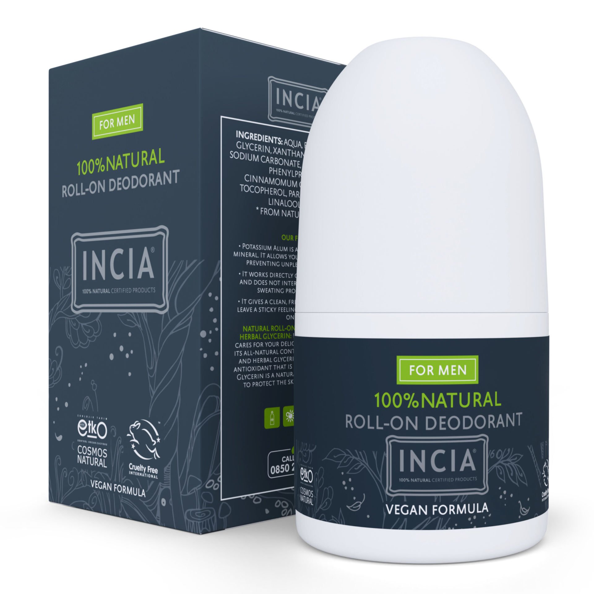 Incia Roll On Deodorant Erkekler İçin Lekesiz 50ML - (SKT: 06/2026)
