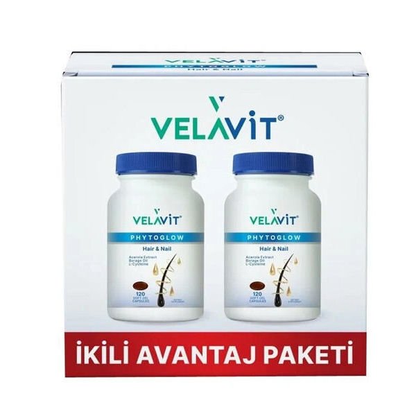 Velavit Phytoglow Hair & Nail 120 Soft Gel Capsules - 2'li Avantajlı Paket - (SKT: 08/2027)