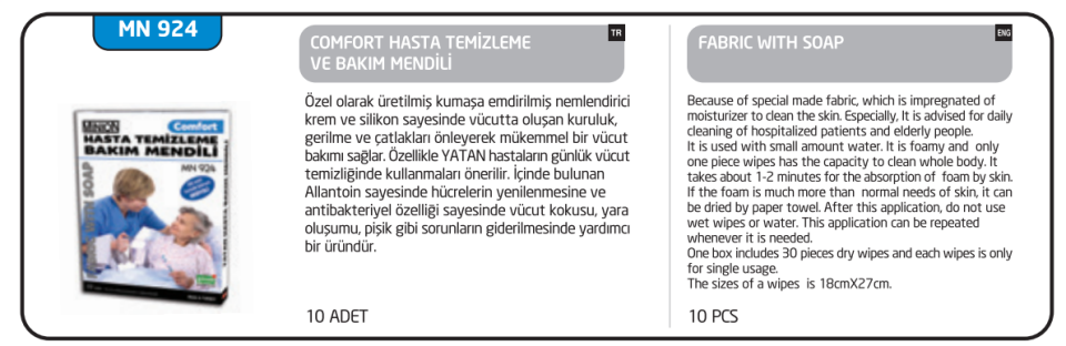 Minion Comfort Köpüklü Hasta Temizleme ve Bakım Mendili 10'lu