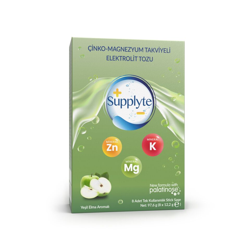 Supplyte Çinko Magnezyum Takviyeli Elektrolit Yeşil Elma Aromalı 8'li - (SKT: 08/2026)