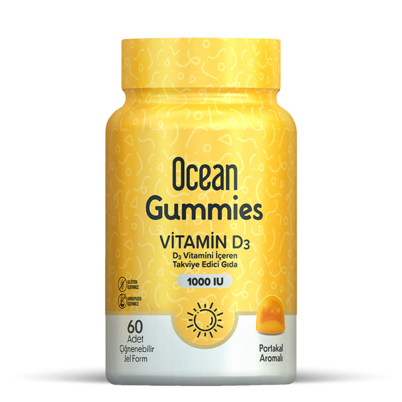 Ocean Gummies Vitamin D3 1000 IU 60 Adet Portakallı Çiğnenebilir Jel Form - (SKT: 04/2026)