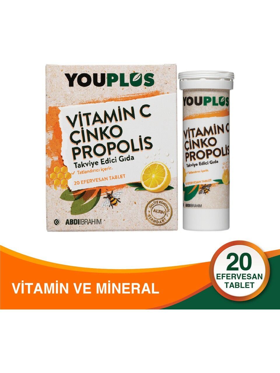 Youplus Vitamin C Çinko Propolis 20 Efervesan Tablet - (SKT: 10/2025)