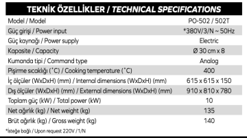 Maksan PO502 Çift Katlı, 8x30 cm Pizza Kapasiteli Elektrikli