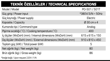 Maksan PO501 Tek Katlı, 4x30 cm Pizza Kapasiteli Elektrikli