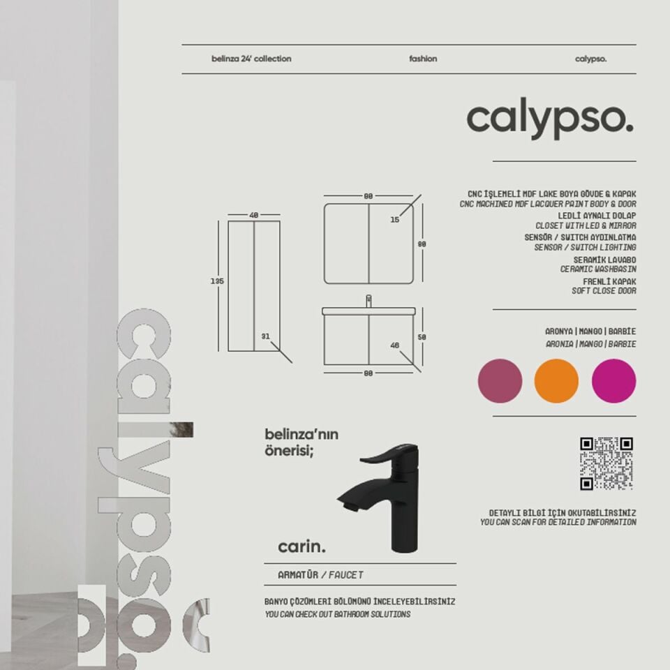 Belinza Banyo Dolabı Calypso 80 Cm Aronya Takım