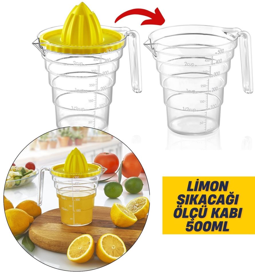 2 Adet Ölçülü 500 Ml Limon Portakal Sıkacağı