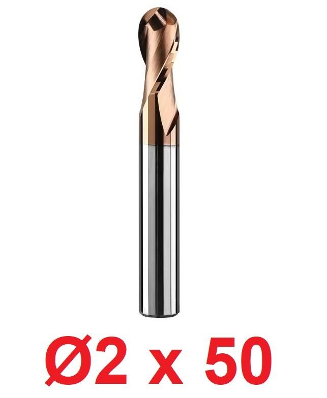 Ø2 x 50 mm Karbür Küre Freze d2:4 mm