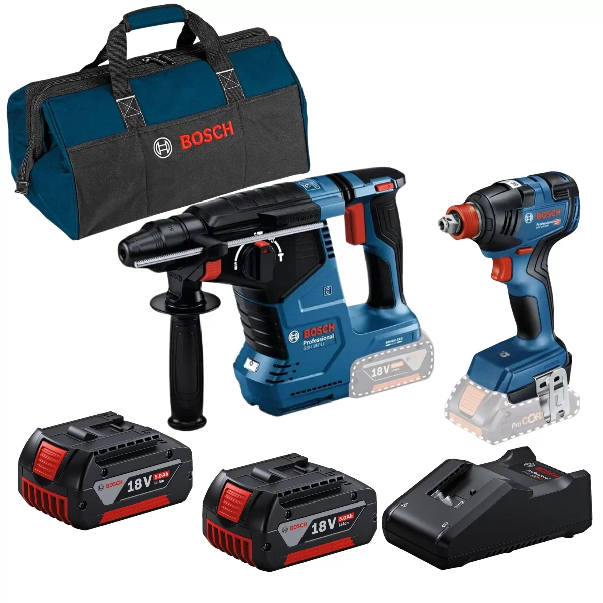 Bosch Gbh 187-LI Professional Akülü Kırıcı-Delici & GDX 18V-200 Akülü Somun Sıkma (2x5Ah)