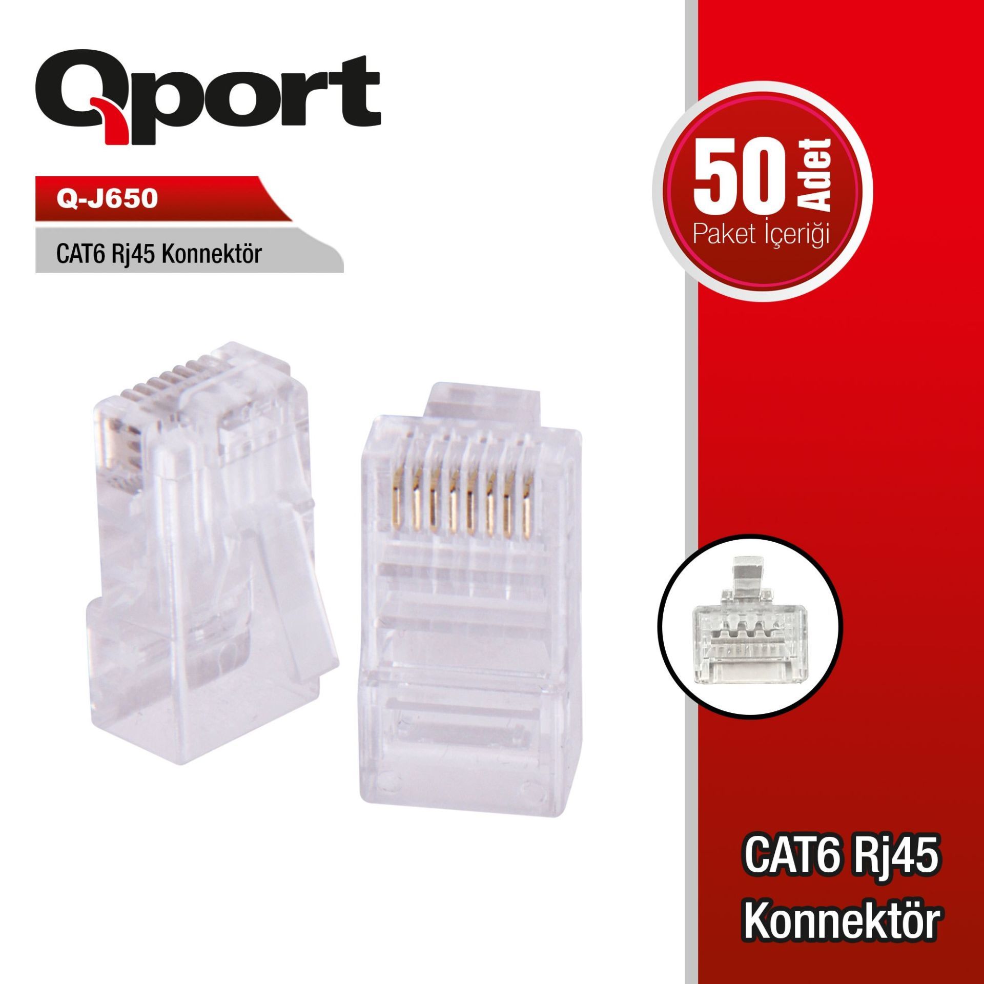 QPORT Q-J650 CAT6 RJ45 KONNEKTÖR 50'Lİ