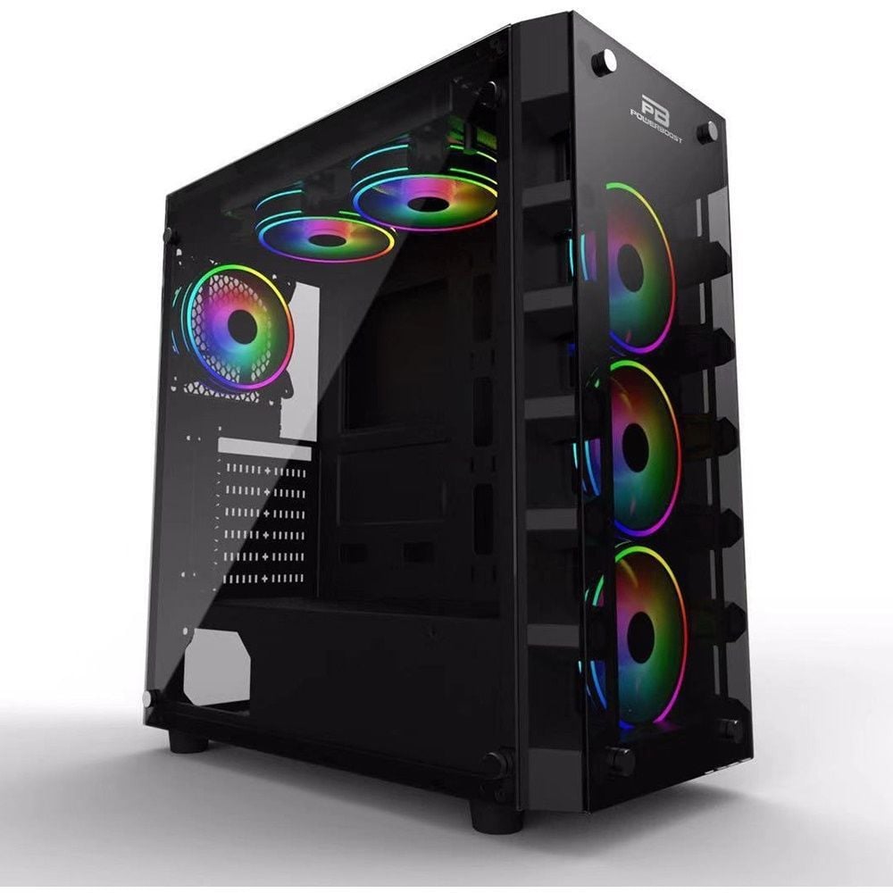 POWER BOOST JBST-X59-650 650W 80+ 6x RAİNBOW FİXED LED FAN MIDI TOWER PENCERELİ/TEMPERED 2xUSB3.0 SİYAH RGB GAMING KASA